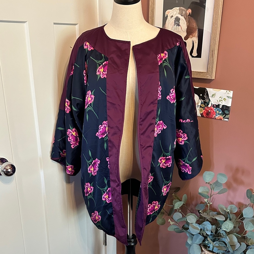 Very Vollbrach women’s Reversible quilted Floral Kimono L Purple Pink jacket